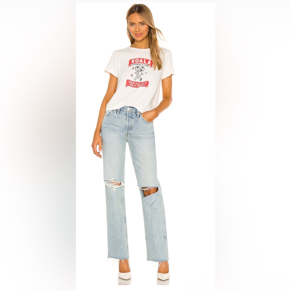 Re/Done Light Blue Distressed Straight Leg Jeans